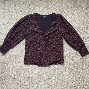 Madewell Georgette Smocked Sleeve Floral Button-Up Blouse